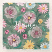 Een levendig groen bloemenpatroon - Home Glazen Onderzetter (Voorkant)