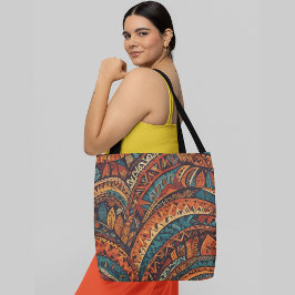Een levendig ingewikkeld abstract stampatroon etni tote bag