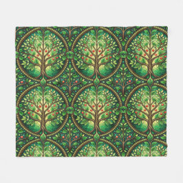 Een levendig, ingewikkeld groen en goud rond blad  fleece deken