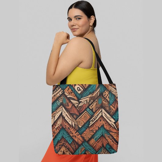 Een levendig ingewikkeld patroon overlappende geom tote bag