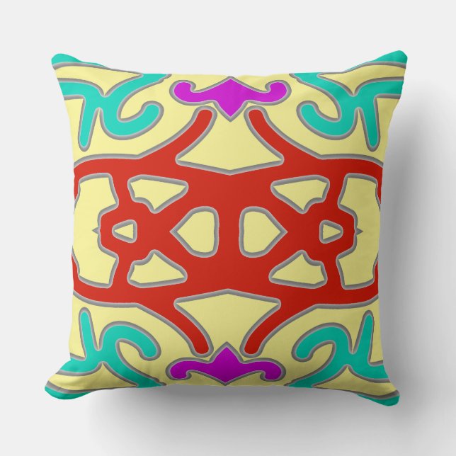 Een levendig kleurrijk klassiek stofpatroon ontwer kussen (Voorkant)