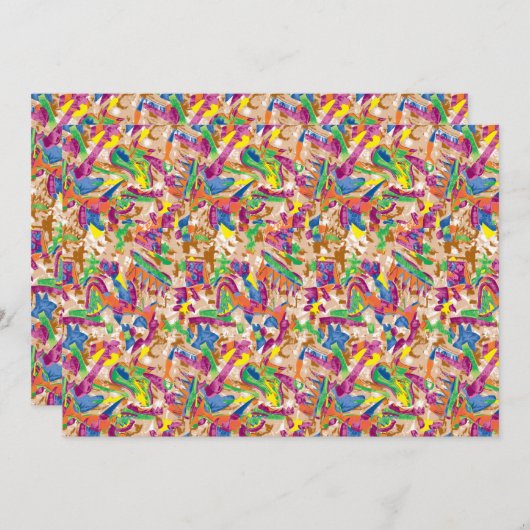 Een levendig modern kunstwerk met een roze en een  bedankkaart (Voorkant / Achterkant)