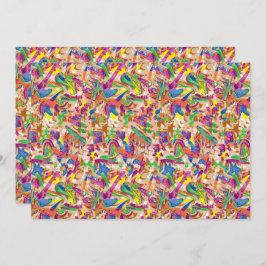 Een levendig modern kunstwerk met een roze en een  bedankkaart