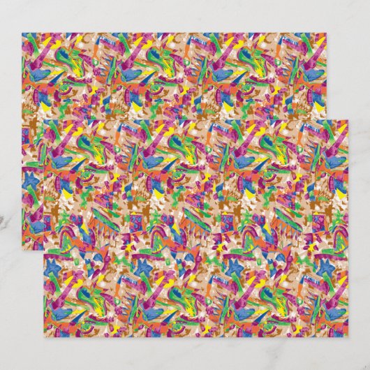 Een levendig modern kunstwerk met een roze en een  kaart (Voorkant / Achterkant)