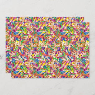 Een levendig modern kunstwerk met een roze en een  kaart