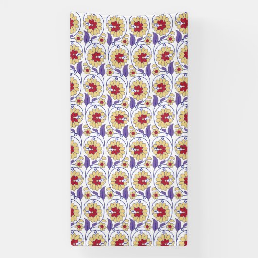 Een levendig ontwerp met geel en oranje krat spandoek (Verticaal)