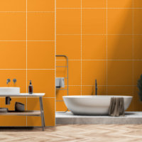Een levendig oranje plein omgeven door een witte r