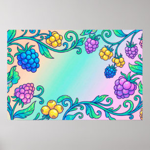 Een levendig psychedelisch bessenpatroon poster