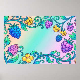 Een levendig psychedelisch bessenpatroon poster