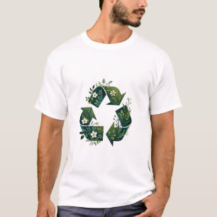 Een levendig recyclingsymbool van bladeren, bloeme t-shirt