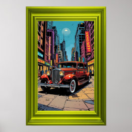 Een levendig retro-stijl kunstwerk met een klassie poster