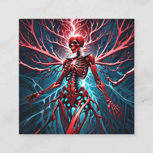 Een levendig rood duivels skelet is een afbeelding vierkante visitekaartje (Voorkant)