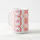 Een levendig rood en wit naadloos patroon ontwerp koffiemok (Voorkant links)