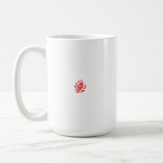 Een levendig rood grafisch ontwerp met gewaagde, a koffiemok (Links)