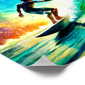 Een levendig schilderij van een persoon surfen Pos Poster (Hoek)