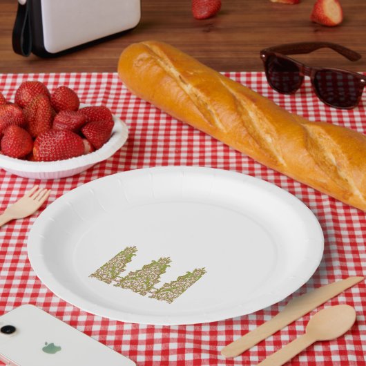 Een levendig, symmetrisch bloemontwerp met int papieren bordje (Picknick)