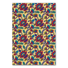 Een levendig textiel kunstwerk met vet rood, ja kaart