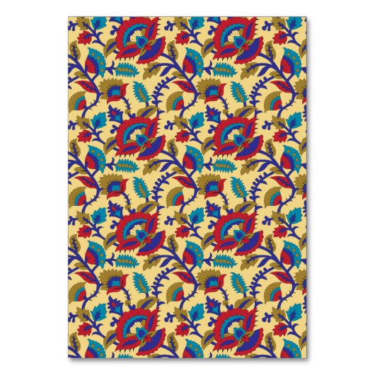 Een levendig textiel kunstwerk met vet rood, ja kaart (Achterkant)