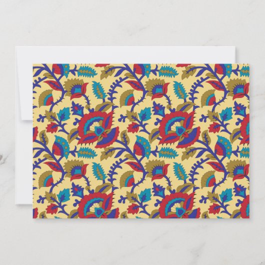 Een levendig textiel kunstwerk met vet rood, ja kaart (Voorkant)