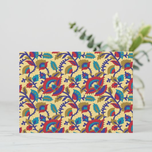 Een levendig textiel kunstwerk met vet rood, ja kaart (Staand voorkant)