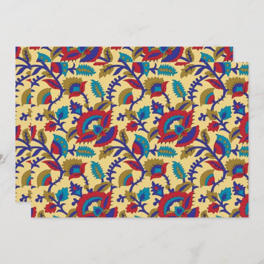 Een levendig textiel kunstwerk met vet rood, ja kaart (Voorkant / Achterkant)