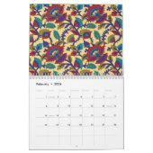 Een levendig textiel kunstwerk met vet rood, ja kalender (Feb 2026)