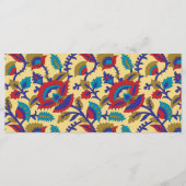 Een levendig textiel kunstwerk met vet rood, ja menu (Achterkant)