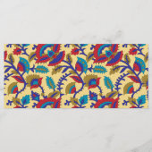 Een levendig textiel kunstwerk met vet rood, ja menu (Voorkant)