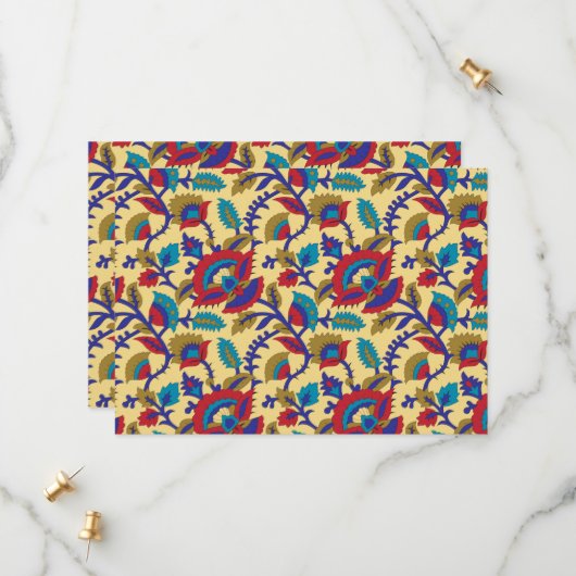 Een levendig textiel kunstwerk met vet rood, ja save the date (Voorkant / Achterkant in situ)