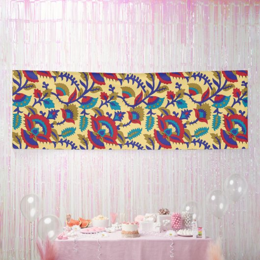 Een levendig textiel kunstwerk met vet rood, ja spandoek (Feest)