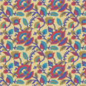 Een levendig textiel kunstwerk met vet rood, ja sticker (Voorkant)