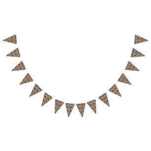 Een levendig textiel kunstwerk met vet rood, ja vlaggetjes