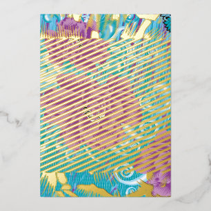 Een levendig textielontwerp met paars en turkoois folie feestdagenkaart