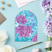 Een levendig textielontwerp met paarse en turq acryl uitnodigingen (Insitu (Huwelijk))