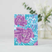 Een levendig textielontwerp met paarse en turq briefkaart (Staand voorkant)
