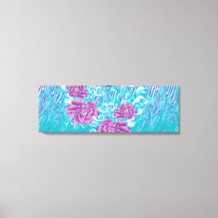 Een levendig textielontwerp met paarse en turq canvas afdruk