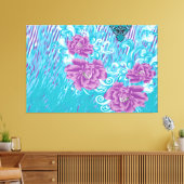 Een levendig textielontwerp met paarse en turq canvas afdruk (Insitu (Woonkamer))