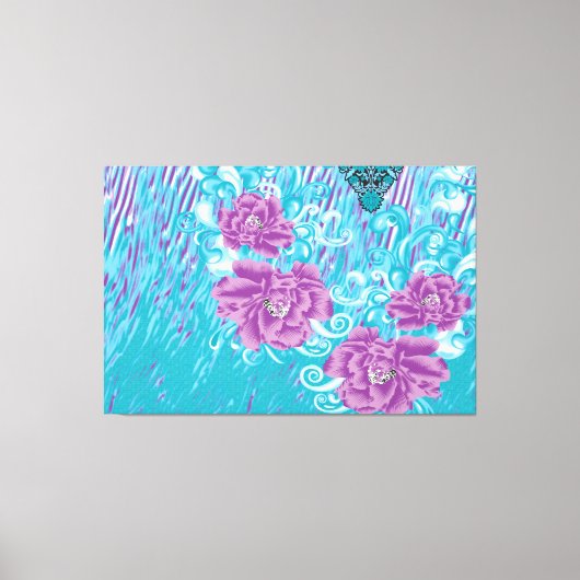Een levendig textielontwerp met paarse en turq canvas afdruk (Voorkant)