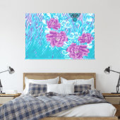 Een levendig textielontwerp met paarse en turq canvas afdruk (Insitu (Slaapkamer))