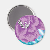 Een levendig textielontwerp met paarse en turq magneet (Voorkant / Achterkant)