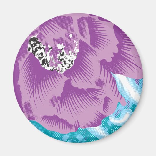 Een levendig textielontwerp met paarse en turq magneet (Voorkant)