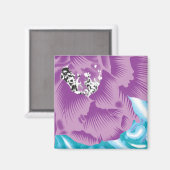 Een levendig textielontwerp met paarse en turq magneet (Voorkant / Achterkant)