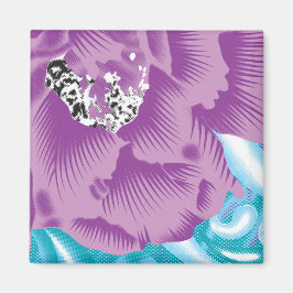 Een levendig textielontwerp met paarse en turq magneet