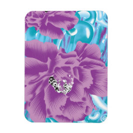 Een levendig textielontwerp met paarse en turq magneet