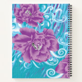 Een levendig textielontwerp met paarse en turq notitieboek (Achterkant)