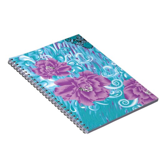 Een levendig textielontwerp met paarse en turq notitieboek (Rechterzijde)