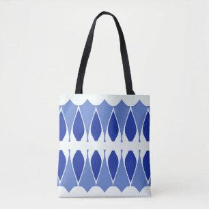 Een levendig trendy blauw en wit klassiek ontwerp tote bag