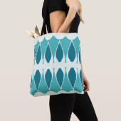 Een levendig trendy blauwgroen & wit klassiek ontw tote bag (Dichtbij)
