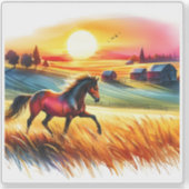 Een levendig Waterverf paard galopperen bij zonson Sticker (Voorkant)