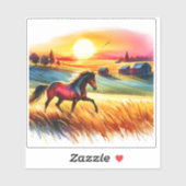 Een levendig Waterverf paard galopperen bij zonson Sticker (Vel)